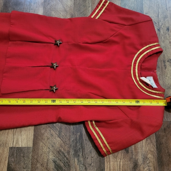 Mrs.Dorby Women's Vintage 80s Gold and Red Star Embellished Zip-Up Dress 12 - Picture 5 of 11